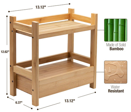 Sorbus 2-Tier Bamboo Countertop Shelf with Hidden Drawer - Makeup Organizer - Multi-Purpose Storage for Skincare, Toiletries, Desktop - Display Stand Shelf for Bathroom Vanity Counter, Kitchen, Office Sorbus