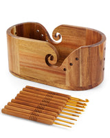 Oval Yarn Bowl, Crochet Yarn Holder with 9pcs Knitting Hooks, Yarn Storage Crochet Bowl Knitting for Crocheters, Large Yarn Bowl Acacia Wooden 11.3x5.9x4.7inch (Acacia Yarn Bowl) UNAYMIDY