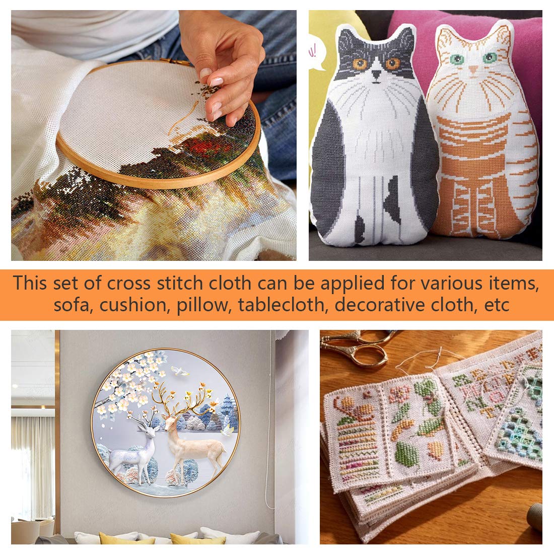 Papillon Classic Reserve Aida Cross Stitch Fabric, 14 Count White Cotton Cloth for Embroidery (59 x 39 Inch) Papillon