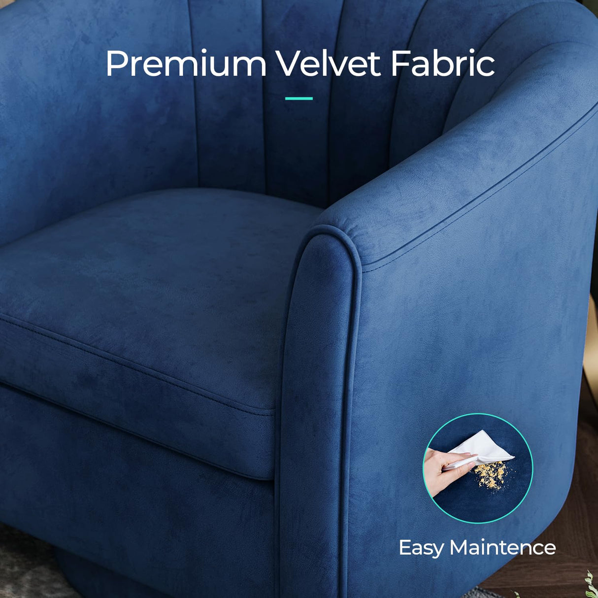 LINSY Swivel Accent Chair Ottoman Set: Velvet Small Barrel Chair with Foot Rest, Modern Reading Chair Upholstered Armchair with Footrest for Living Room Bedroom Study Room Office (Blue) LINSY