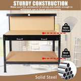 SPOWAY 63'' Garage Workbench, 300 Lbs Load Capacity Heavy Duty Work Bench, Workbench with Pegboard Drawer Backplate Metal Frame Wood Top Workbench for Workshop Office Home Garage SPOWAY