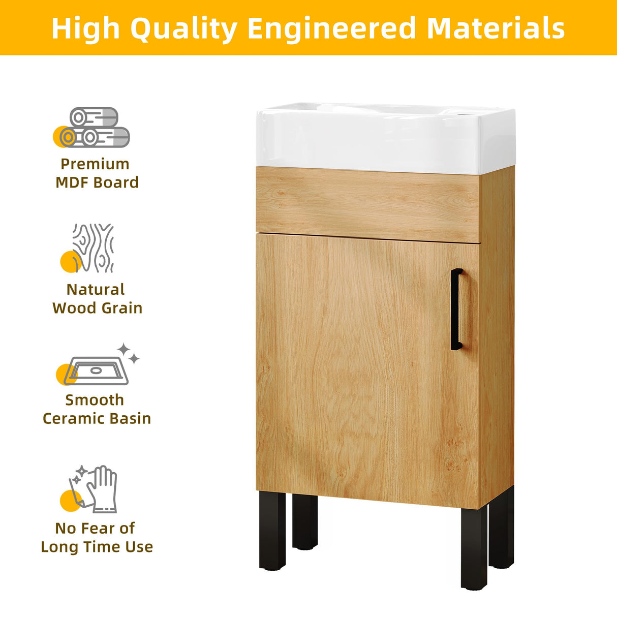 DWVO 16 Inch Bathroom Vanity Sink Combo for Small Space, Freestanding Bathroom Cabinet with Undermount Ceramic Sink, Modern Bathroom Storge Vanity Soft-Close Doors, Natural Brown DWVO