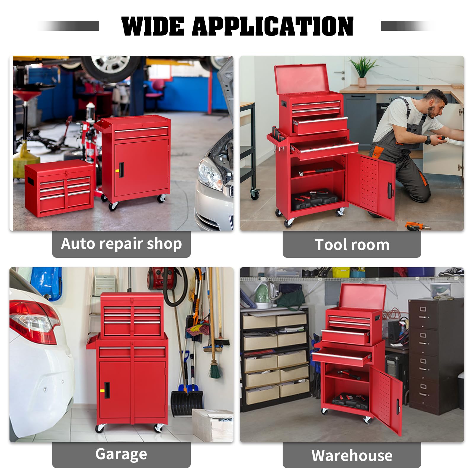 Winado 4-Drawer Rolling Tool Chest with Wheels & Lock, Tool Box with Large Storage Cabinet and Adjustable Shelf, Removable Portable Top Box for Garage, Warehouse, Factory (Red) - WoodArtSupply