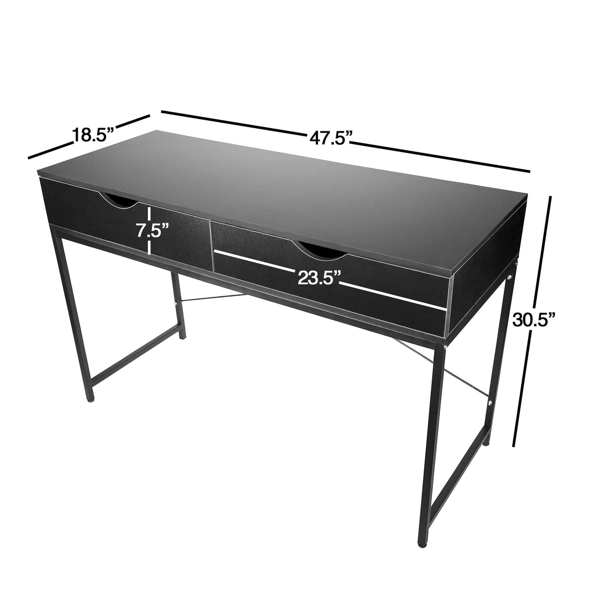 Interior Elements Home Office Modern Computer Desk with Drawers, Black, 47.5" Interior Elements
