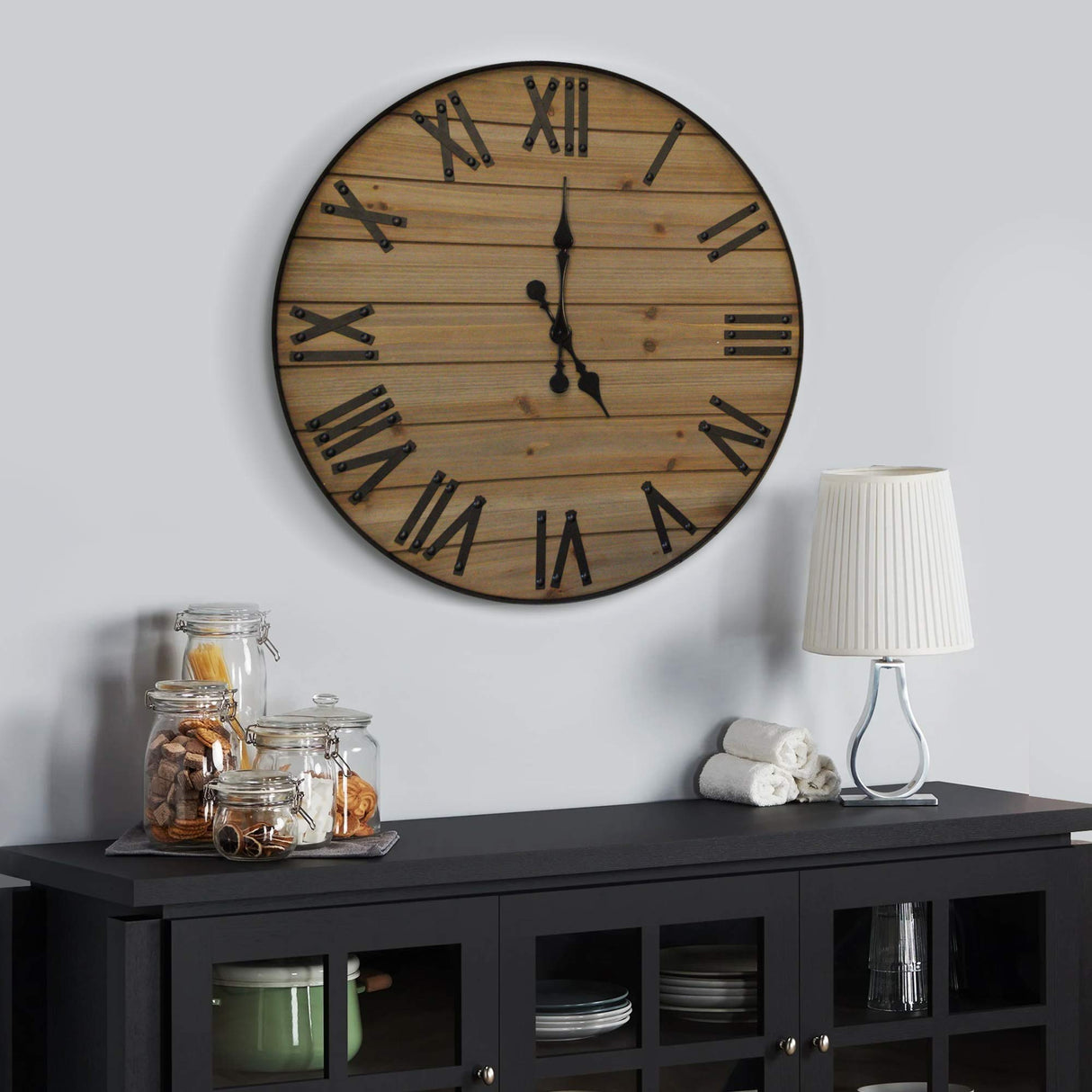 Wallcharmers Large Oversized Rustic Wall Clock, 24” | Handmade with Real Wood and Roman Numerals Wallcharmers