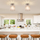 FRIXCHUR Small Chandelier Crystal Ceiling Light Semi Flush Mount Ceiling Lighting Fixture Modern Crystal Ceiling Light for Hallway Kitchen Island Dining Room Bedroom E26 Base Chrome FRIXCHUR