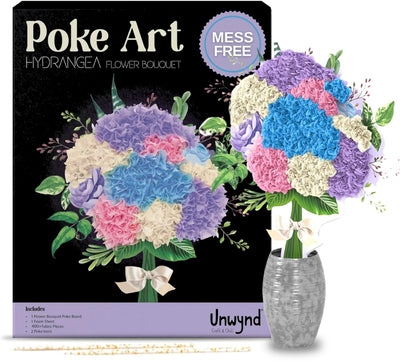 Unwynd Poke Art Hydrangea Flower Bouquet, Mess-Free Sewing Fabric Arts & Crafts for Adults, DIY Flower Bouquet Kit, Birthday Gifts for Women, Activity Craft Kit for Adults & Teens, Hobbies for Moms