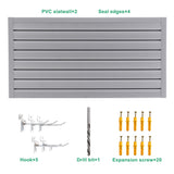 Slatwall Panel Garage Wall Organizer Storage Systems, Wall Mounted PVC Storage Rack with 5 Hooks, Interlocking Workshop Slat Wall Paneling Sheets Board Shelves Tools Organization-Grey(2’H x 4’W) Hohuqeri