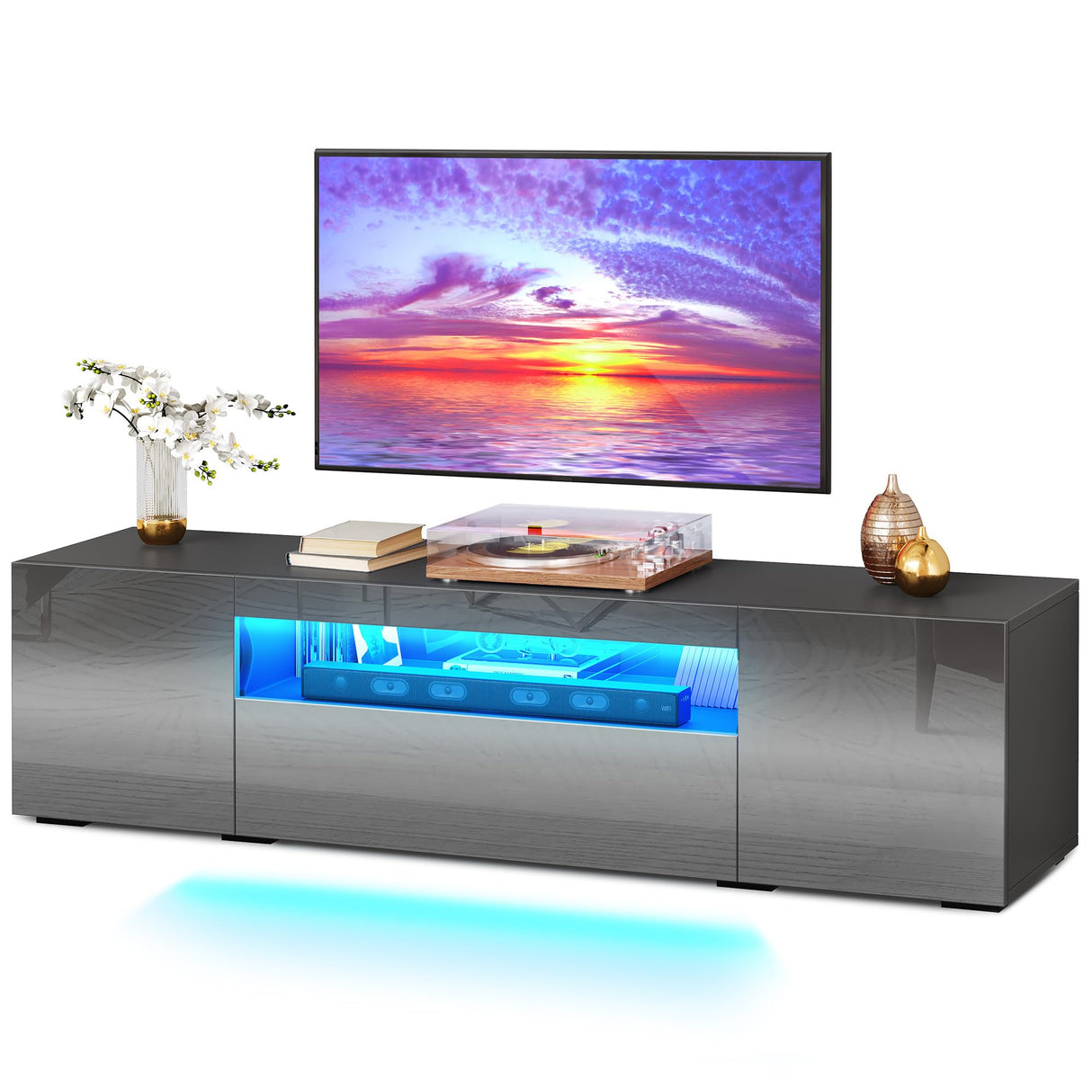 YITAHOME TV Stands for Living Room, 75 inch TV Stand, LED Entertainment Center with Storage, Modern Television Stands, High Glossy Gaming Media Stand, Grey YITAHOME