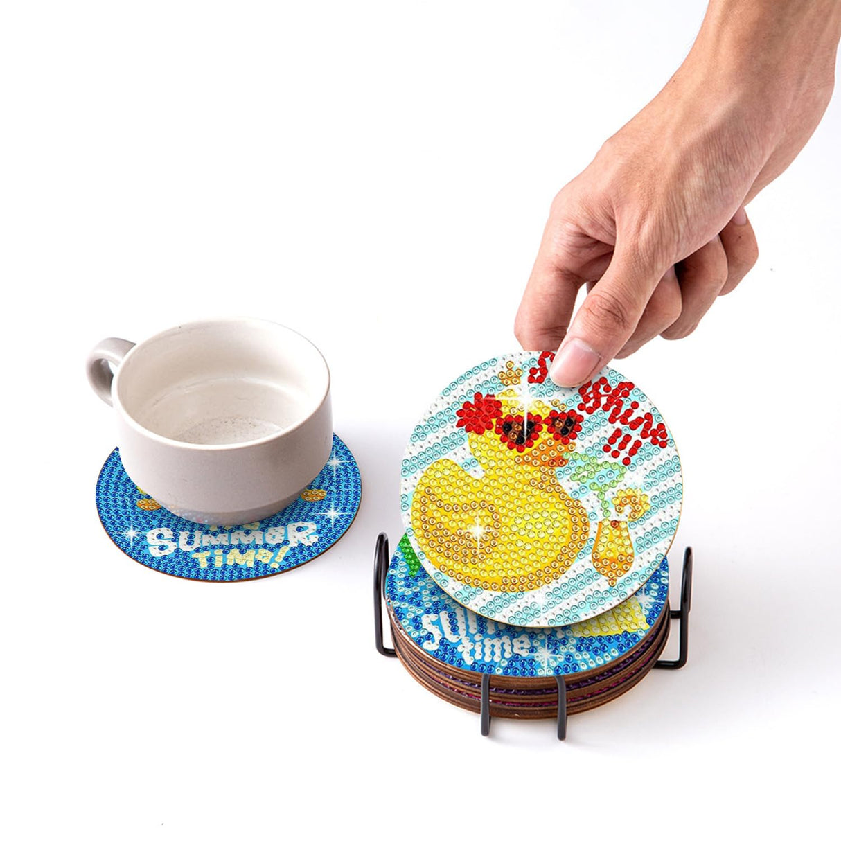 8 PCS Diamond Painting Coasters with Holder, DIY Craft Kit, Tropical Summer Theme, Diamond Painting Kit for Adults, Kids & Beginners Generic