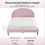 VELOCAVA Pink Bed Frame Full Size, Aesthetic Upholstered Bed with Unique Seashell Headboard, Soft Velvet Platform Bed, Strong Wooden Slats Support, No Box Spring Needed, Heavy Duty, Easy to Assemble VELOCAVA