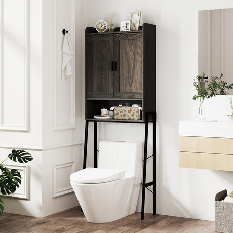 Tangkula Over The Toilet Storage Cabinet, Farmhouse Bathroom Cabinet Above Toilet with Double Doors, Adjustable Shelves, Metal Stand, Freestanding Bathroom Space Saver for Restroom, Laundry Tangkula