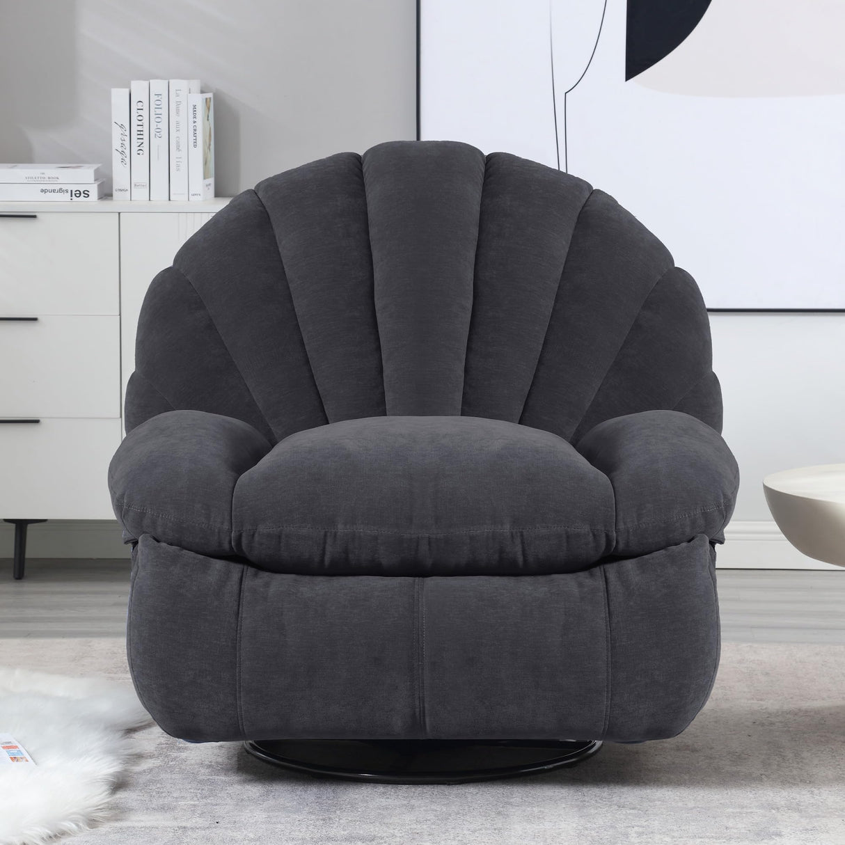 HOMYEDAMIC Recliner Chair Rocker Swivel, Comfortable Soft Fabric Shell Shape with Storage 360 Swivel Manual Big Tall Single Reclining Sofa for Adults Living Room Bedroom (NMH-Grey) HOMYEDAMIC