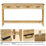 RUSTOWN Farmhouse Console Table with 4 Drawer, 60" Long Rustic Entryway Table with Open Storage Shelves and Handmade Metal Handle, Narrow Foyer Sofa Table for Living Room, Entryway, Hallway(Natural) RUSTOWN