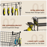 Homsorout Garage Shelves Wall Mounted - with Wire baskets, Heavy Duty Garage Wall Shelving with Hooks, Wire Shelf Baskets Tool Organizer for Home Garden Garage Organization and Storage Homsorout