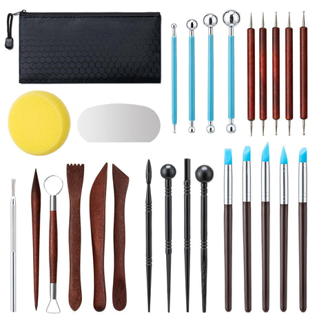 Amrules Clay Tools Kit, 27 PCS Red Pottery Tools, Practical Polymer Clay Sculpting Tools Kit, Air Dry Clay Tools Set for Adults, Pottery Craft, Dotting, Carving, Drawing, Molding, Modeling, Shaping Amrules