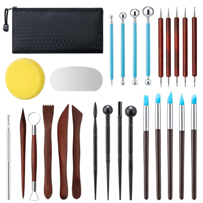Amrules Clay Tools Kit, 27 PCS Red Pottery Tools, Practical Polymer Clay Sculpting Tools Kit, Air Dry Clay Tools Set for Adults, Pottery Craft, Dotting, Carving, Drawing, Molding, Modeling, Shaping