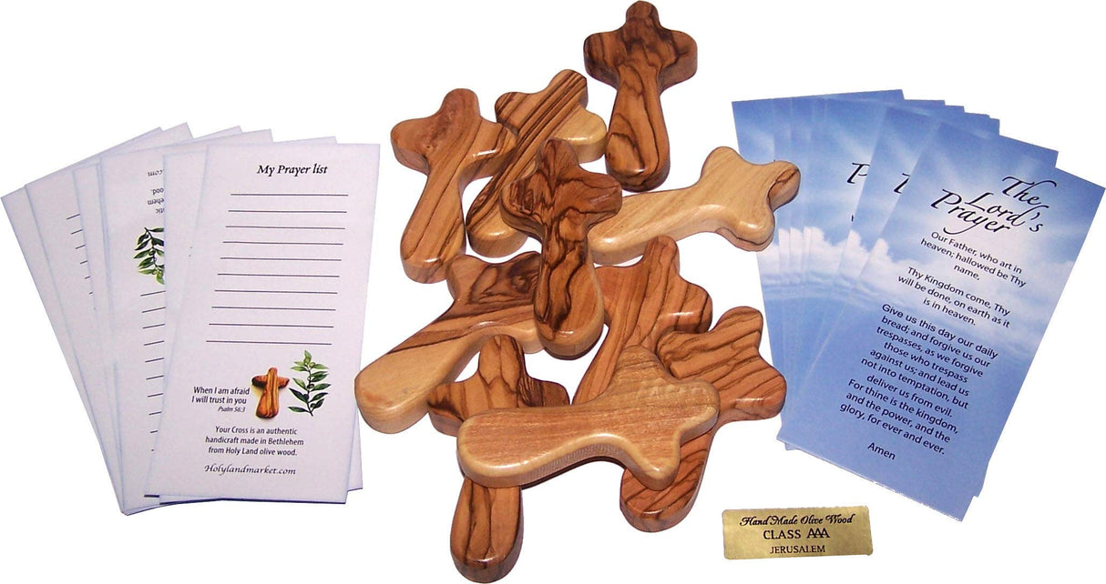 Holy Land Market Small Olive Wood Pocket/Holding Crosses with Certificates (2.5 Inches) (10 Count) Holy Land Market