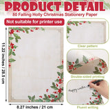 Weekgrat 80 Sets Christmas Stationery Paper with Envelopes 8.5 x 11 Inch Christmas Holiday Paper Envelopes for Holiday Events Notes Invitation Office(Falling Holly) Weekgrat