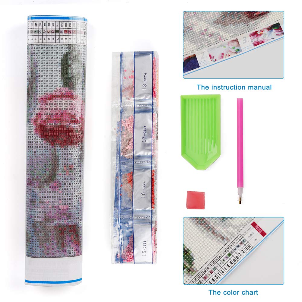 Koikify 5D Diamond Painting Full Round Drill Pink Rose Diamond Art for Adults Resin Diamond Picture 5D Cross Stitch Beads Pasted Craft DIY Painting for Home Wall Decor, Gift 11.8x15.7 Inch Koikify