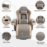HOMCOM Manual Recliner Armchair PU Leather Lounge Chair w/Adjustable Leg Rest, 135° Reclining Function, 360° Swivel, Cup Holder and, Storage Pocket HOMCOM