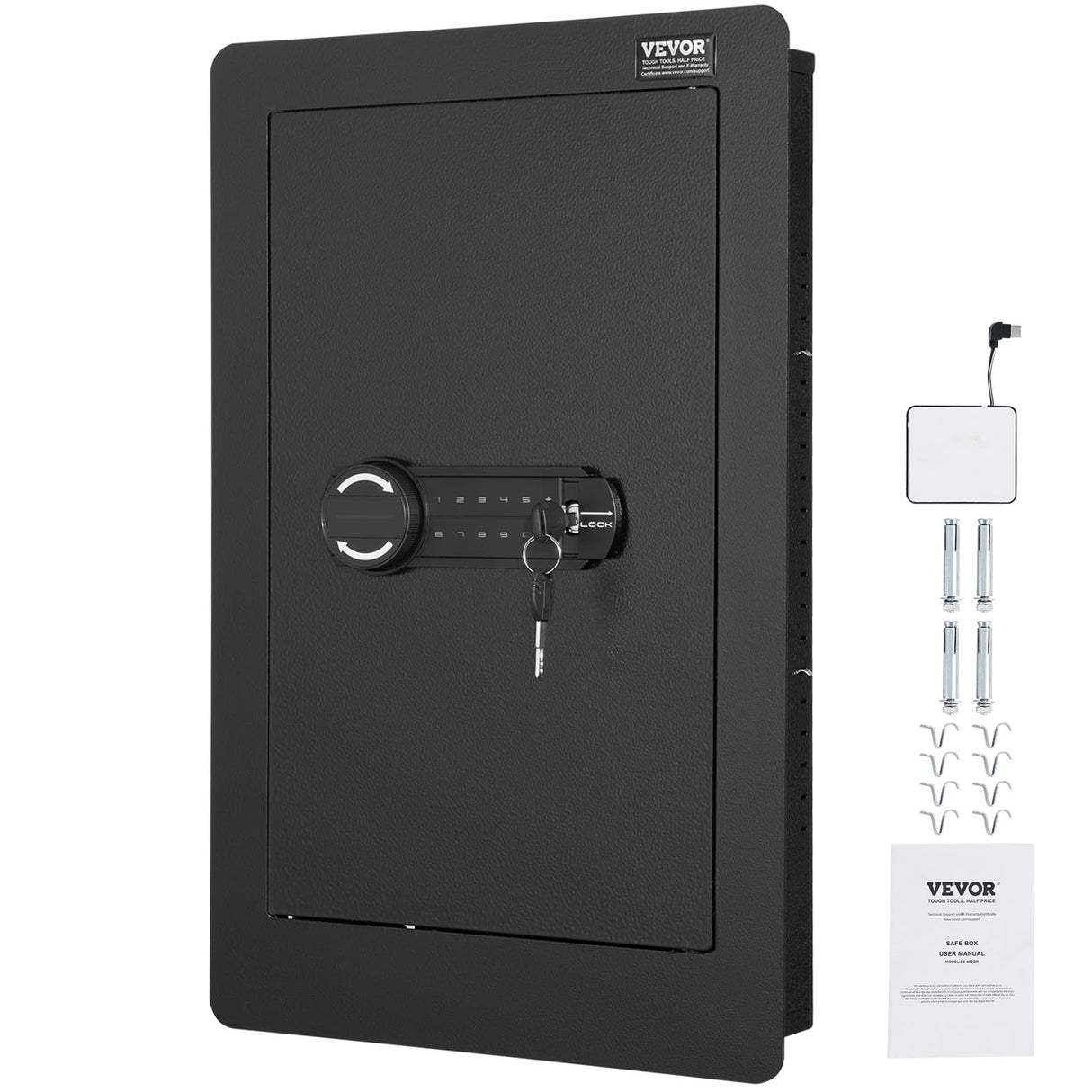 VEVOR 25.59" High Concealed Wall Safe, Keypad Access 3-Level Security Safe, Includes 3 Adjustable Shelves & 6 Hooks, Made of Durable Q235 Steel, Features LED Lighting & Alert System for Valuables VEVOR