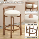 HEAH-YO Mid Century Modern Bar Stools Set of 2, 26.5" Counter Stools with Back, Linen Upholstered Barstools with Solid Wood Legs Bar Chairs for Kitchen Island Dining Room, Beige HEAH-YO