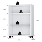 FUSUNBAO 3-Tier Bookshelf with Wheels Book Storage Organizer Bookcase Floor Standing Fixed Shelves Adjustable Shelf Display Shelves Cabinet for Living Room/Bedroom/Office (White) FUSUNBAO