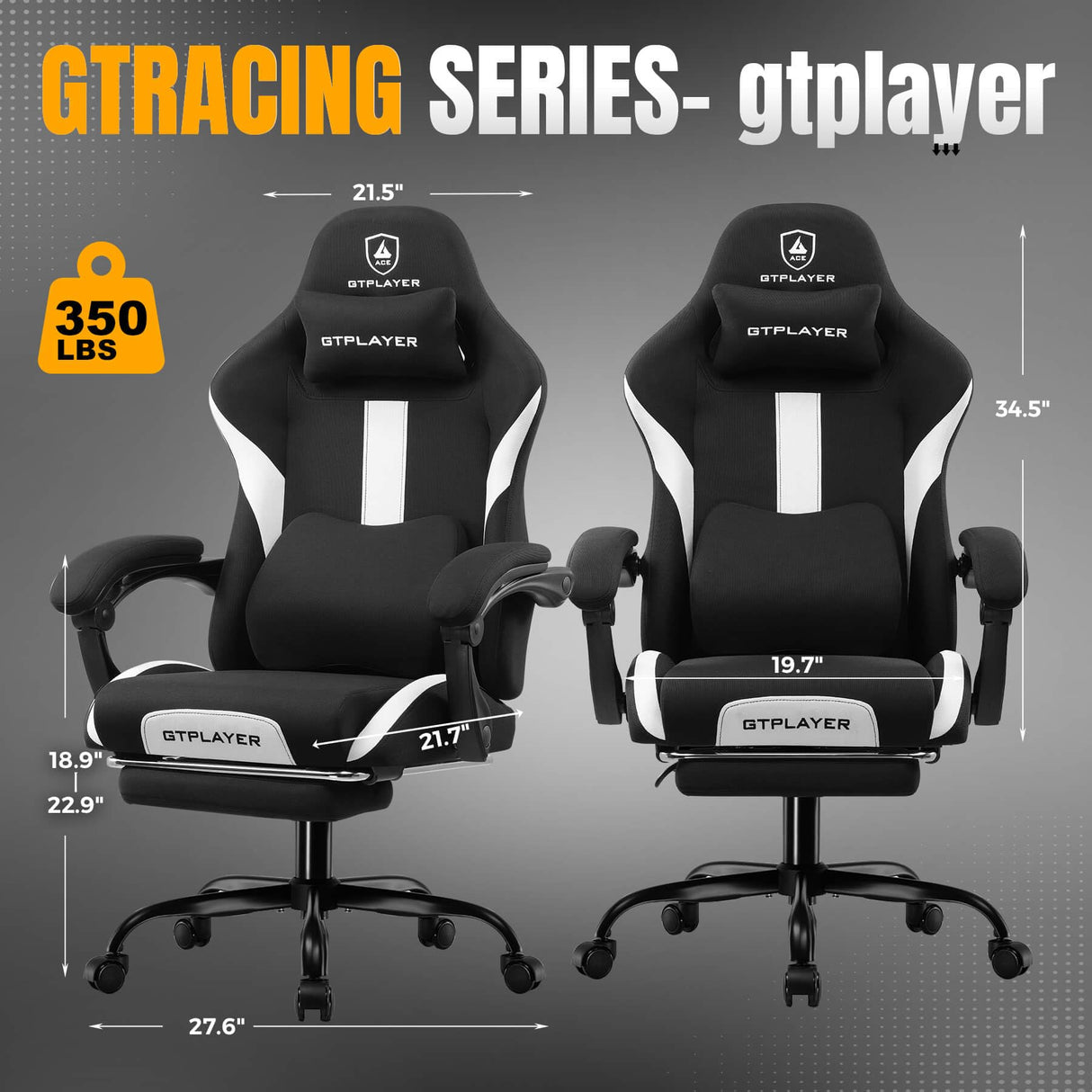 GTRACING Gaming Chair Ergonomic Office Chair with Foot Rest & Pocket Spring Cushion, High Back Computer Desk Chair with Headrest & Lumbar Support, Breathable Fabric Game Chair for Adults, Black GTRACING
