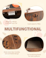 JubiNatural Cat Litter Box Enclosure, Hidden Cat Litter Box Furniture with Vent and Scratch Pad, Enclosed Odor Control, Easy Clean Panel, for Bedroom, Living Room, Rustic Brown JubiNatural