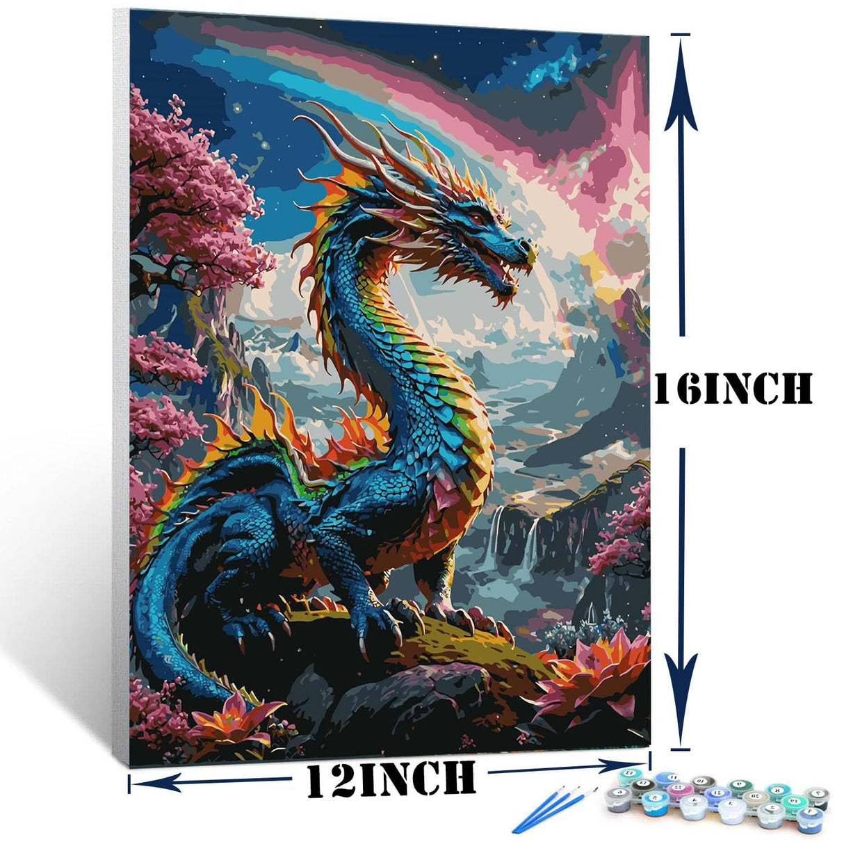Lovepefe Dragon Paint by Numbers Kit for Adults Beginner with Framed Colourful Dragons Paint by Number Kits Acrylic On Canvas Easy Oil Painting Kit for Gift Home Wall Decor 12x16 Inch Lovepefe