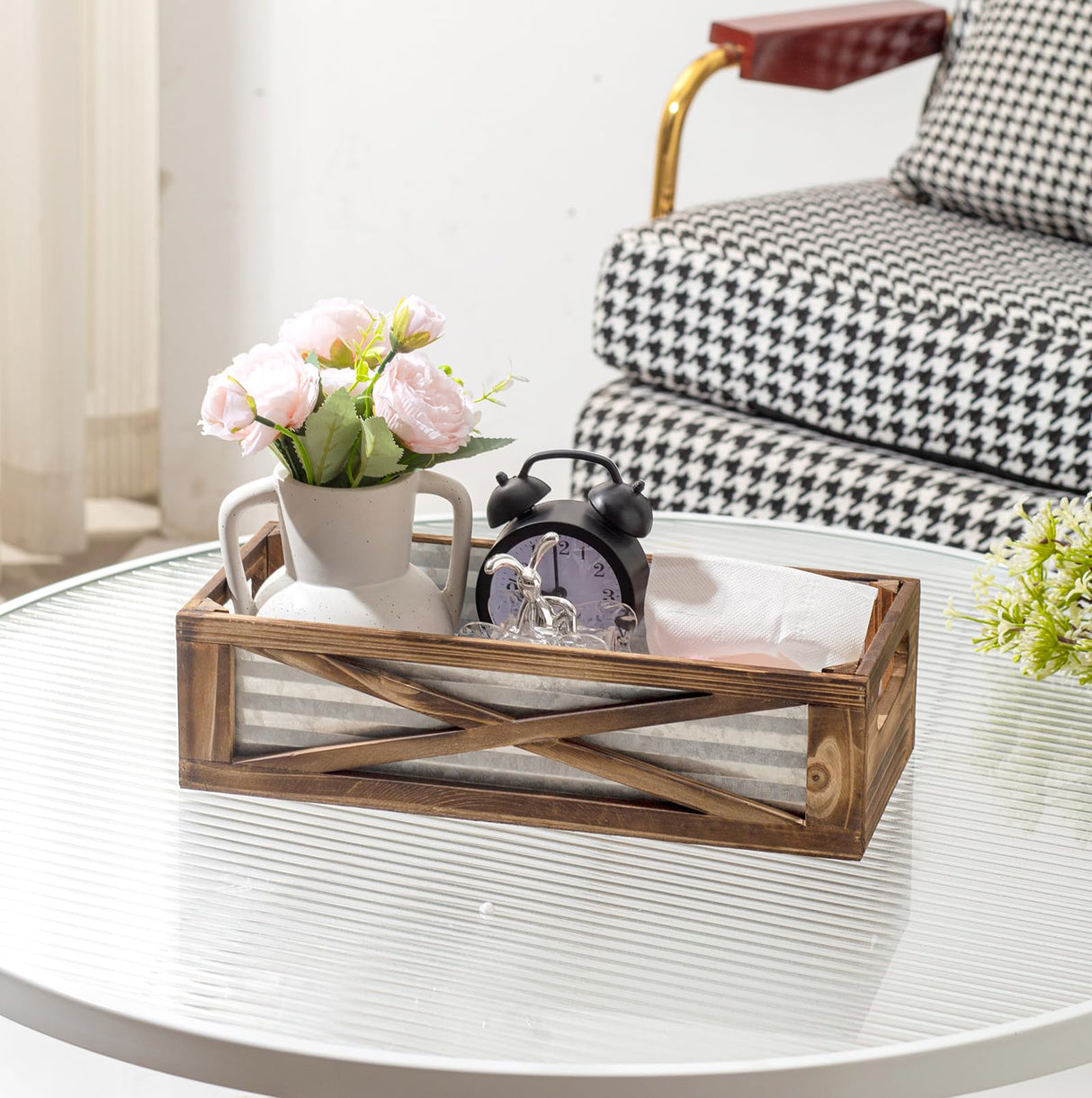 Venalys Wooden Toilet Tank Basket, Rustic Bathroom Decor Box, Farmhouse Toilet Paper Organizer Holder, Decorative Bathroom Storage Basket, Barn Door (Brown) Venalys