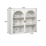 Retro Style Haze Double Glass Door Wall Cabinet with Detachable Shelves for Office, Dining Room,Living Room, Kitchen and Bathroom Mint White Wetiny