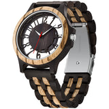 Realpo Men's Transparent Cover Black Dial Wood Watch, Hollow Arabic Digital Dial Quartz Wooden Men's Watch, Natural Wooden Watch Band Men's Watch - Black Realpoo