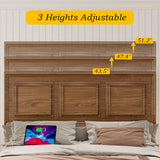 Incyneva Farmhouse Platform Queen Bed Frame Wood with Adjustable Headboard, LED Light and Charging Station, No Box Spring Needed, Noise Free, Geometric Design & Vintage Brown Incyneva