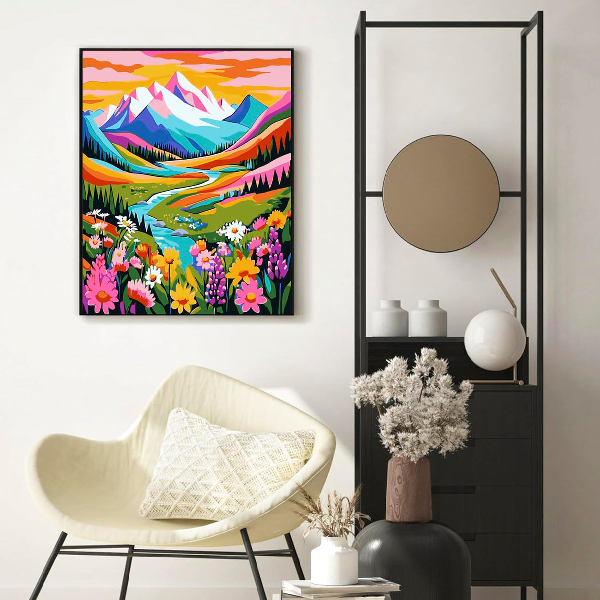 DIYDECORFUN Mountain Paint by Numbers Kit for Adults, Flower Mountain Paint by Numbers Kits for Beginner, Adult Paints by Number Kit on Canvas Adult DIY Arts Crafts for Home Wall Decor(16x20in) DIYDECORFUN