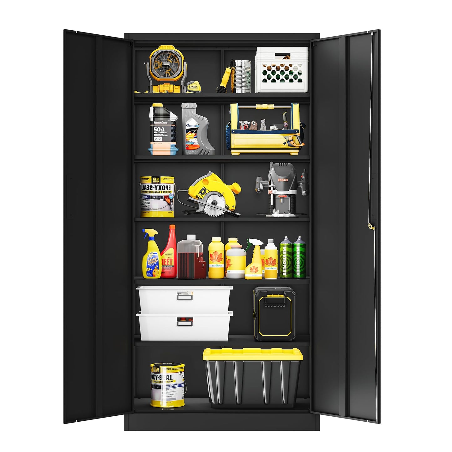 LISSIMO Metal Storage Cabinet with Lock,72" Tall Storage Cabinet with Doors and Adjustable Shelves,Steel Locking Cabinets for Garage,Home Office,Pantry,School,Hospital(Black)