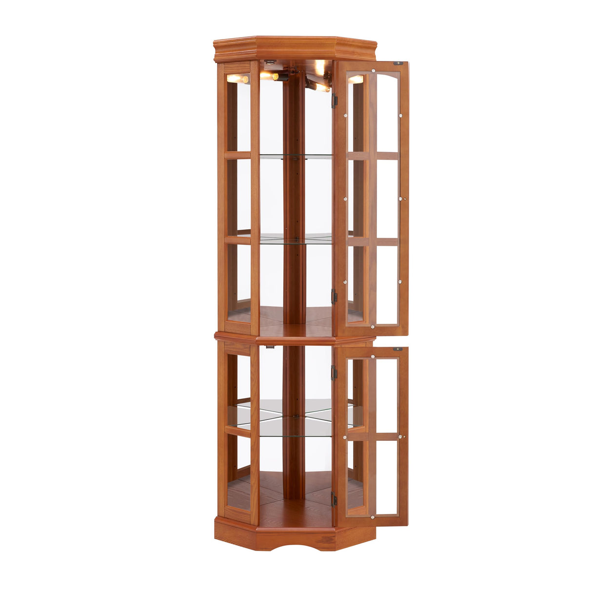 Corner Curio Cabinet with 5 Shelves and Lighting System, Oak(E26 Light Bulb not Included) Generic