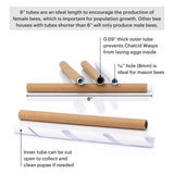 WHITEHORSE Premium Cedar Bee House - 6” Long Replaceable Tubes - Perfect for Mason Beekeeping - an Insect Hotel Built to Last - Support Bees While Pollinating Your Garden (Paper Tubes) WHITEHORSE
