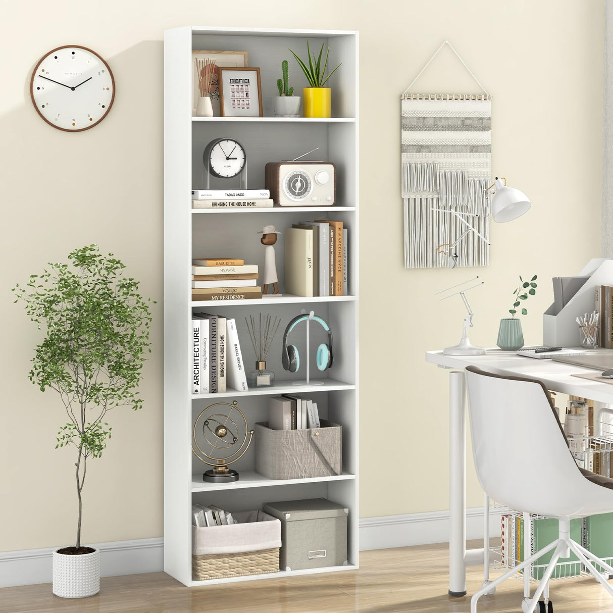 Giantex 6-Tier Bookcase, 70" Tall Wooden Bookshelf, Freestanding Storage Organizer w/Open Shelves, Anti-Tipping Kits, Modern Floor Standing Display Shelves for Living Room, Bedroom (1,White) Giantex