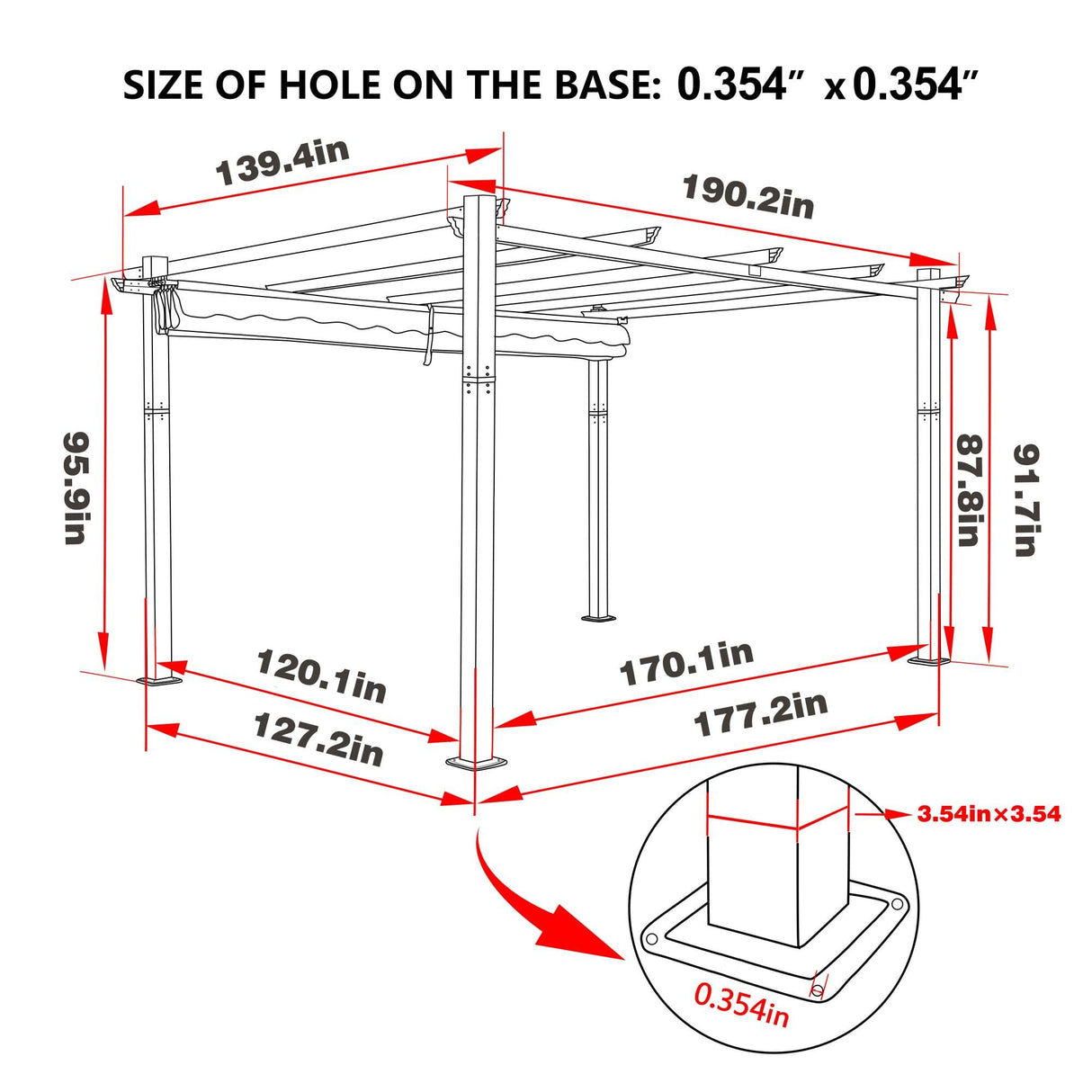 MUPATER 12' X 16' Outdoor Retractable Aluminum Pergola with Weather-Resistant Canopy for Backyard Deck Garden Grey MUPATER