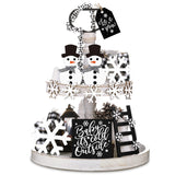 12 Pieces Christmas Winter Tiered Tray Decor Set Snowman Snowflake Table Wood Sign Farmhouse Tabletop Signs for Xmas Winter Home Table Holiday Yalikop