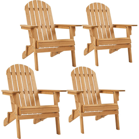 Yaheetech Folding Adirondack Chair Set of 4 Outdoor, 300LBS Solid Wood Garden Chair Weather Resistant, Fire Pit Lounge Chairs for Garden/Yard/Patio/Lawn, Natural Wood Yaheetech