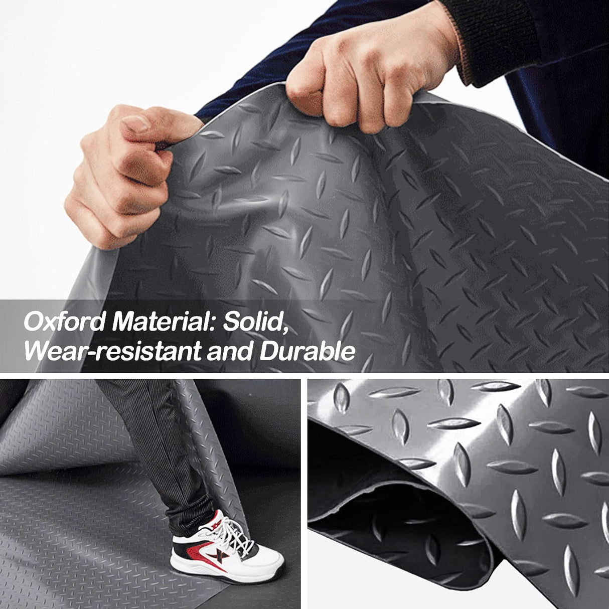 foriy Garage Floor Oxford Mats, 4x8.2ft Diamond Plate Garage Flooring Rolls, Car Parking Mats with Embossed Diamond Plate Pattern, Gray Floor Protector Mat for Garage Floor Under Car Trailer Truck foriy