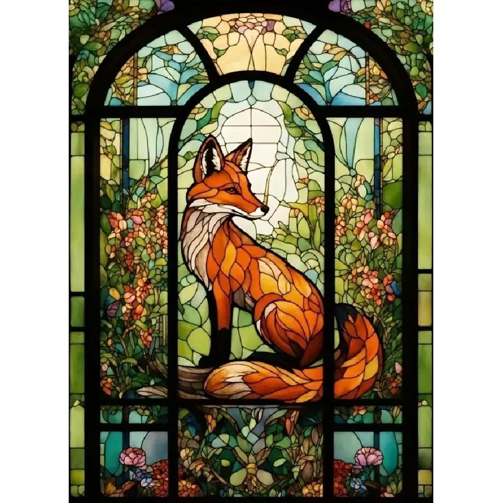 JFYHAB Fox Diamond Painting Kits for Adults, 5D DIY Full Drill, Round Full Drill Stain Glass, 12x16 inch JFYHAB