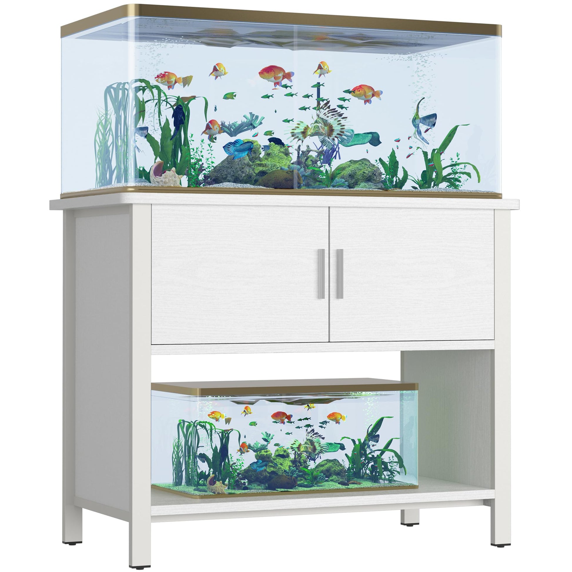 Betterhood 40-50 Gallon Fish Tank Stand, Metal Aquarium Stand with Cabinet for Fish Tank Accessories Storage, 18.9" D x 36.6" W x 32" H, 990LBS Capacity, White - WoodArtSupply