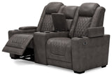 Signature Design by Ashley Hyllmont Power Reclining Loveseat with Center Console, Weathered Gray Signature Design by Ashley