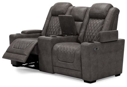 Signature Design by Ashley Hyllmont Power Reclining Loveseat with Center Console, Weathered Gray