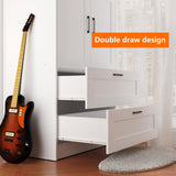 3 Doors Wooden Wardrobe Closet Armoire, White Storage Cabinet for Hanging Clothes, Bedroom Large Capacity Freestanding Armoire,Wood Wardrobe Combination with Shelves (2drawer, White) Fenghua Lizhi