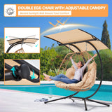 YOLENY Oversized Double Egg Chair with Adjustable Canopy, Patio Hanging Swing Chair, Hammock Chair with Cushion YOLENY